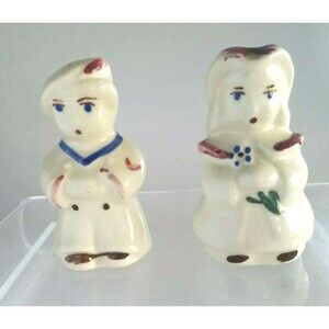 VINTAGE Shawnee Sailor Boy & Bo Peep Girl Salt & Pepper Shakers 3.25" hand paint